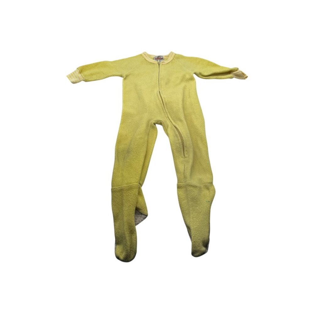 VTG Yellow Baby Girl Footed Pajamas 12M With Zipper Front Stripes Long Sleeves‎